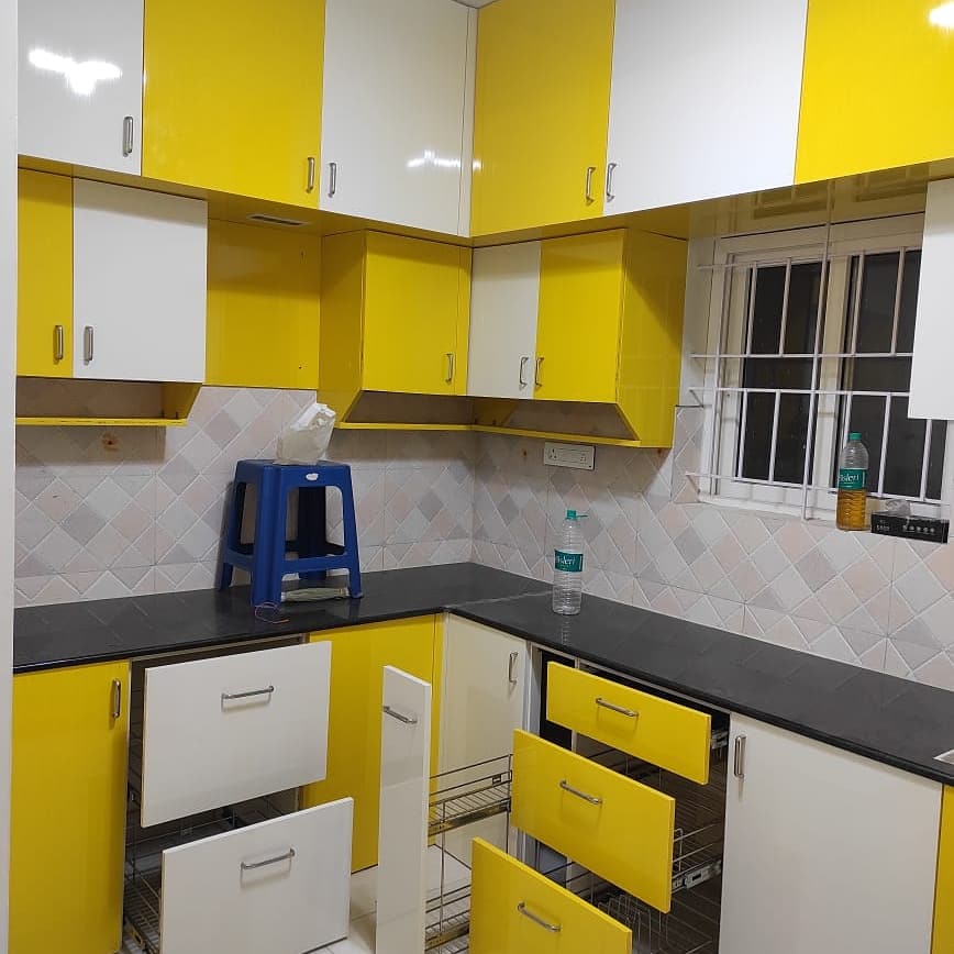 OLD FRONT 4 PVC moduler kitchen designed with yellow white combination